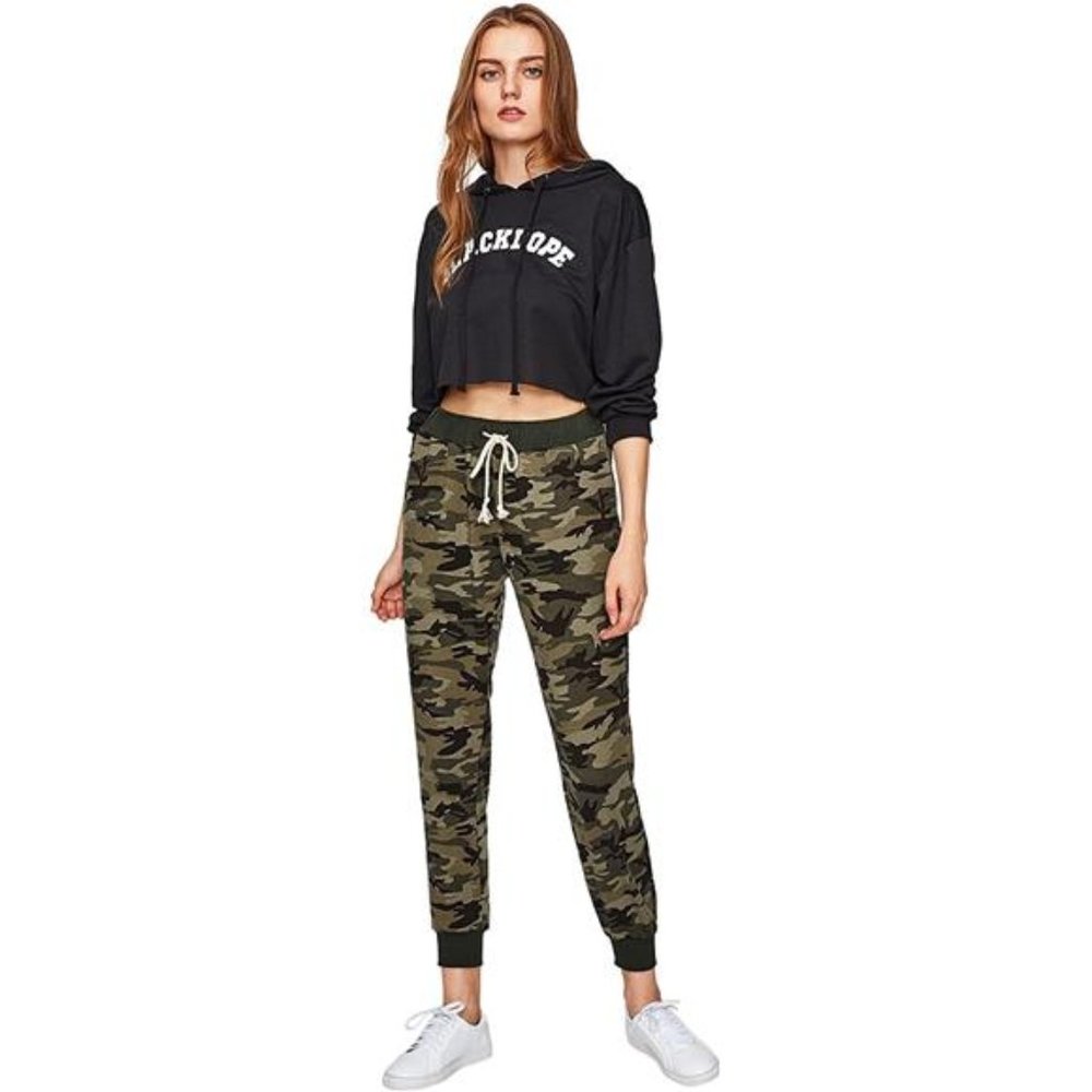 SweatyRocks Women's Elastic Waist Sweatpants Graphic Yoga Workout Jogger Pants - Picture 3 of 6